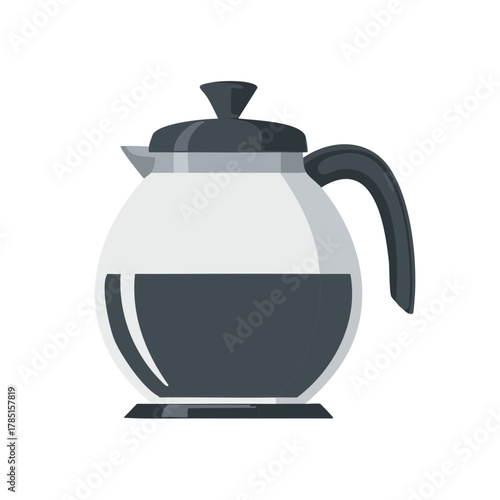 Stylized Glass Coffee Pot with Brewed Coffee Ready to Serve on White Background