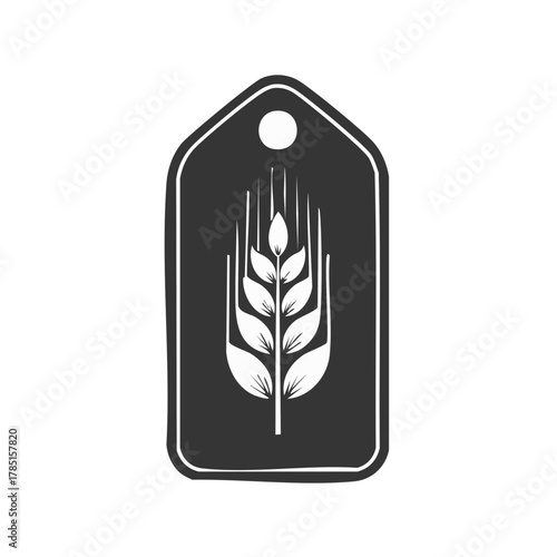 Stylized Wheat Stalk Icon on Tag Silhouette Agriculture Food Grain Symbol