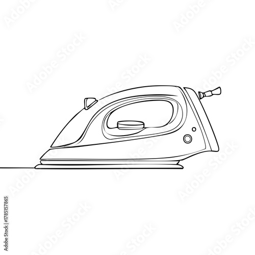 Simple Line Drawing of a Modern Electric Steam Iron on a Plain Surface