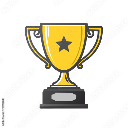 Golden trophy award with star icon for success and victory celebration
