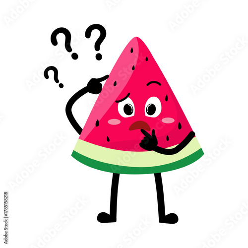 Cute Hand Drawn Watermelon Questioning and Thinking