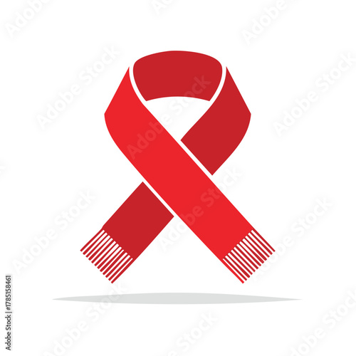 Red awareness ribbon graphic with scarf texture and fringe detail for charity or support cause