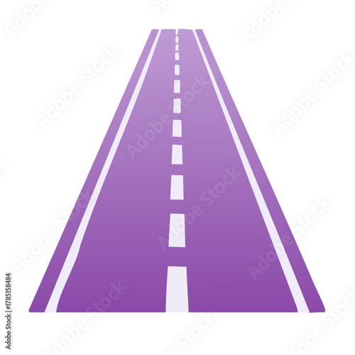 Abstract purple road with white markings stretching into the horizon graphic illustration
