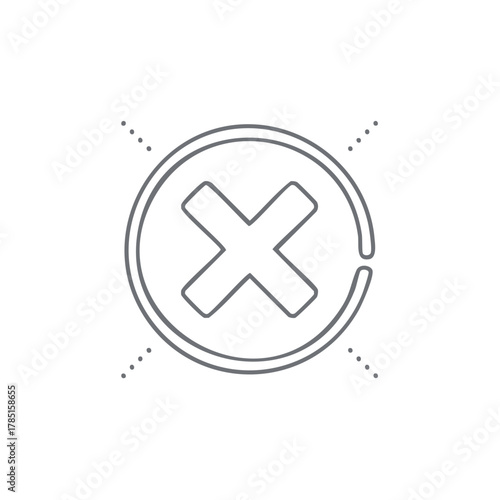 Cross symbol in circle with dotted lines, vector graphic representing cancel, reject, error, or incorrect