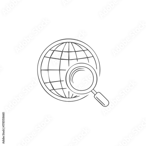Global Exploration Hand Drawn Icon Globe and Magnifying Glass for Search and Discovery