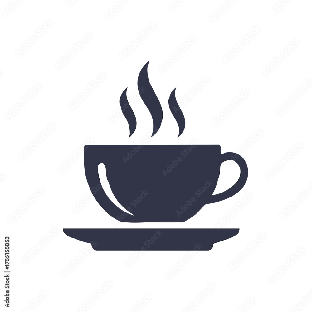 Obraz premium Hot beverage icon steaming cup of coffee or tea on saucer with steam.