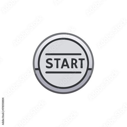 Modern flat design circular grey start button graphic for digital interface and web applications
