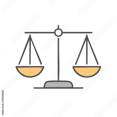 Minimalist Scales of Justice icon for law and equality concepts hand drawn vector illustration
