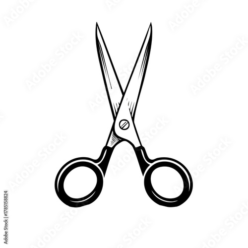 Black and white hand drawn barber scissors illustration