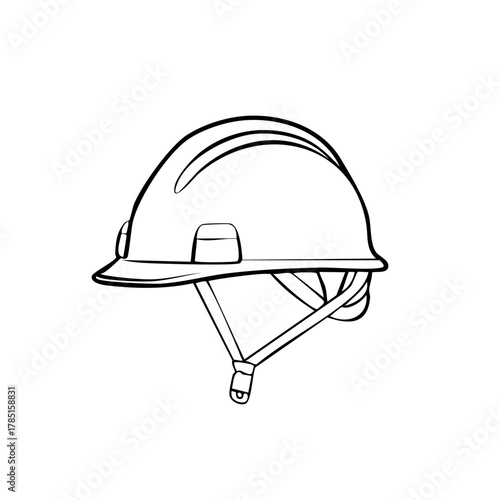 Safety helmet line drawing illustration, protective headgear for construction or engineering
