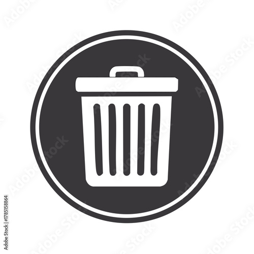 Trash Can Icon in Black Circle White Outline Waste Removal Disposal Bin Graphic Symbol Design