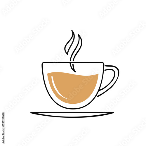 Minimalist coffee or tea cup with steam, line art illustration