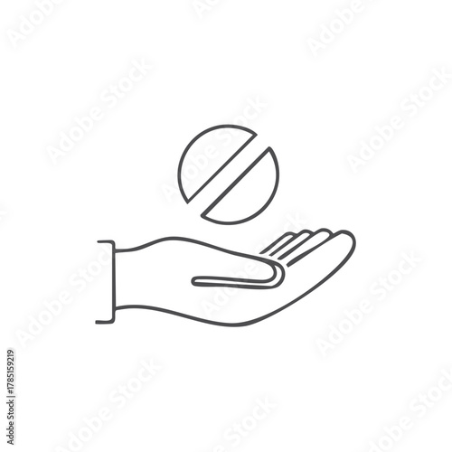 Hand Offering a Pill Outline Style Remedy Icon for Medicine and Healthcare
