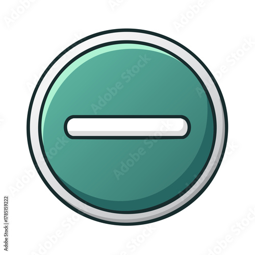 Circular green button featuring a white horizontal dash symbol for subtraction or removal