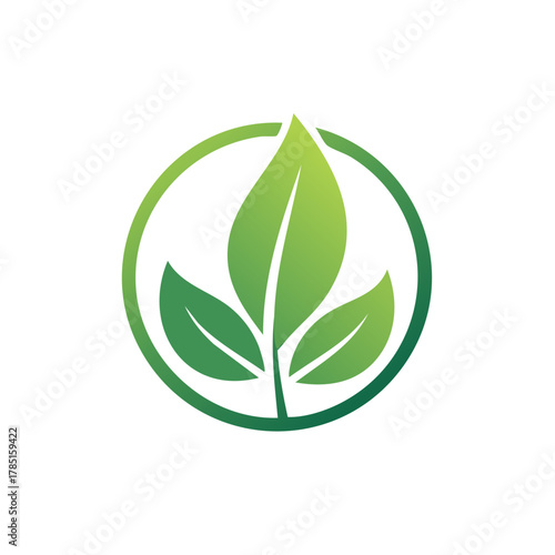 Vibrant green leaves sprout inside a clean circular emblem representing nature and growth