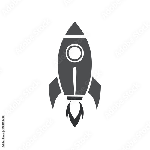 Simple retro rocket blasting off with flame vector illustration