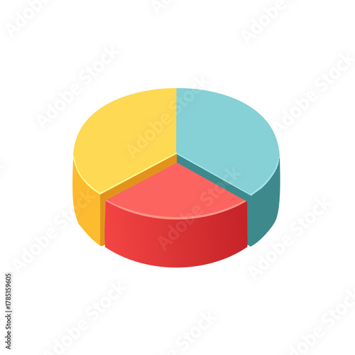 Colorful 3D Pie Chart with Three Sections Representing Data and Analysis
