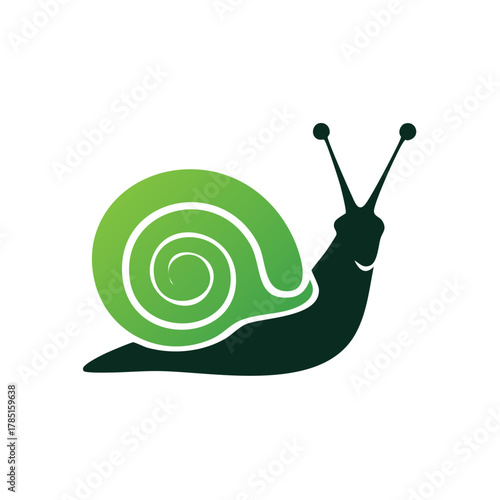 Snail vector illustration, green shell animal with antennae, design for stickers, print, logo