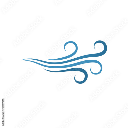 Abstract blue stylized wind symbol with swirling curves and smooth flowing lines