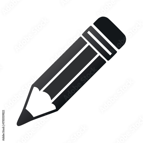 Black graphite pencil icon with sharp tip and eraser detail isolated on white