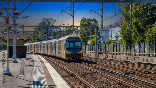 Passenger Train going through Summer Hill train station a suburban Sydney train Station NSW Australia