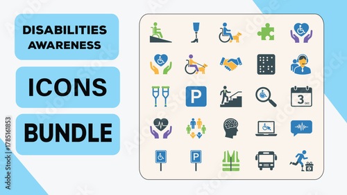 Disability Awareness and Accessibility Icons Bundle  Flat Color Set