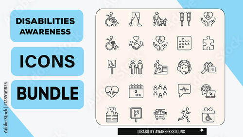 Disability Accessibility and Awareness Line Art Icons Bundle