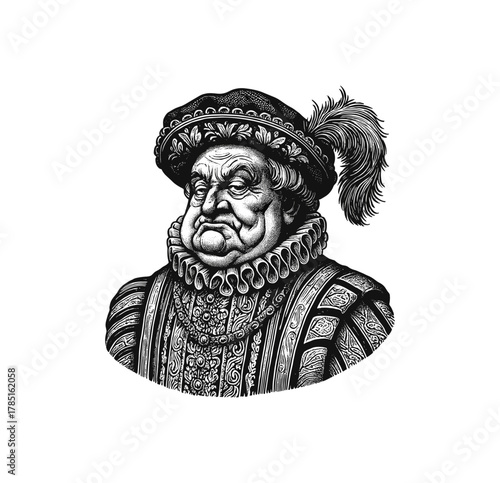 Renaissance Nobleman Portrait – Vintage Historical Engraving