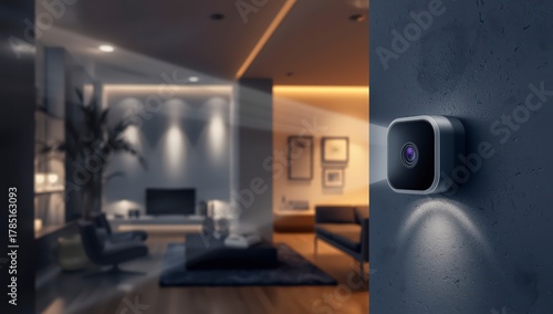 The house is equipped with a Smart Home robot system, and a camera mounted in the wall monitors the entire space. Infrared beams emanating from the camera monitor the living room.