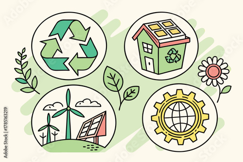Set ecology icons, carbon neutral, net zero, eco planet green signs, nature eco symbol