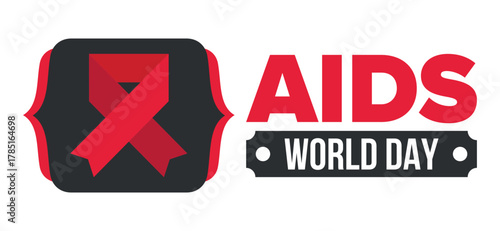 World Aids Day. Red ribbon symbol. Awareness and prevention hiv. Medical healthcare concept. Human support and protection. Celebrated annual in December 1. Poster, banner and background. Vector