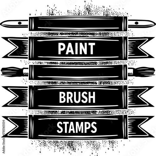 Black paint brush stamps. Vector grunge effect text boxes. Rough, stroke spray ink rectangles on paper. Distressed scratch background. Ink splatter frames on white. Paintbrush element banner bg