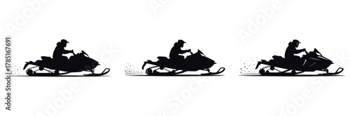 Snowmobile Rider Vector Illustration Set – Winter Sport Silhouette, Cold Weather Adventure, Extreme Snow Activity, Outdoor Travel Fun, Frozen Landscape Speed Ride, and Arctic Exploration Art