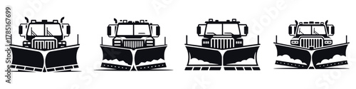 Snow Plow Truck Vector Illustration Set – Winter Road Cleaning Silhouette, Heavy Vehicle, Snow Removal Equipment, Cold Weather Machinery, and Frozen City Maintenance Design Art