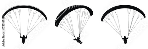 Paragliding Vector Illustration Set – Winter Adventure Silhouette, Extreme Sport, Cold Weather Sky Flying, Mountain Air Travel, Outdoor Freedom, and Snow Season Exploration Design Art