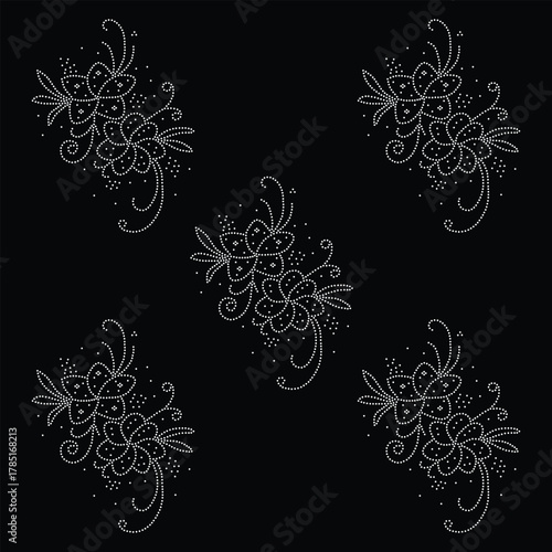 Rhinestone hotfix transfer design. Abstract crystal, beautiful glitter appliqué rhinestone motif vector design, Unique modern rhinestone flower vector design.