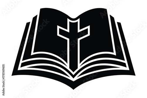 open bible with cross vector icon silhouette