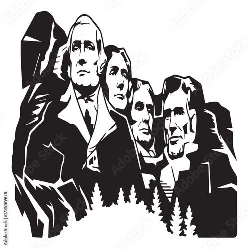 Mount rushmore national memorial silhouette isolated on white background