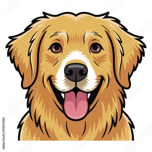 Closeup of a golden retrievers smiling face isolated on white background