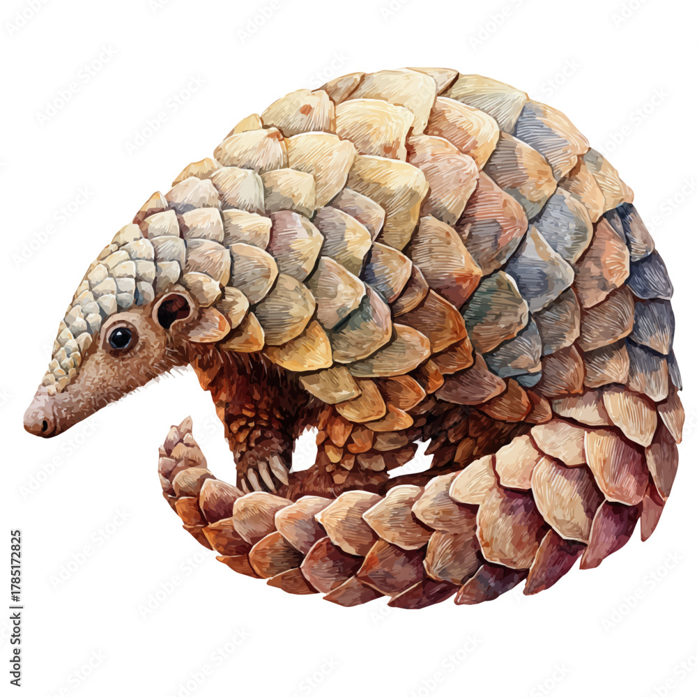 Obraz premium Watercolor vector illustration of Pangolin, isolated on white background.