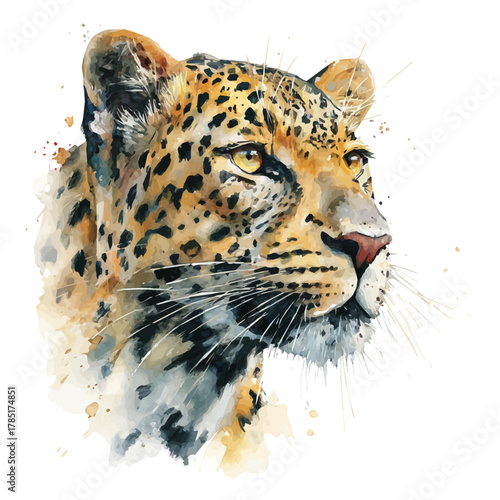 Leopard, watercolor painting, vector illustration, isolated on a white background.