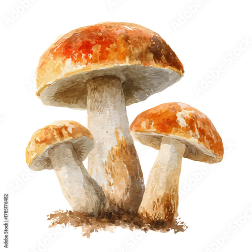 Mushrooms in watercolor style, vector illustration, isolated on white background.