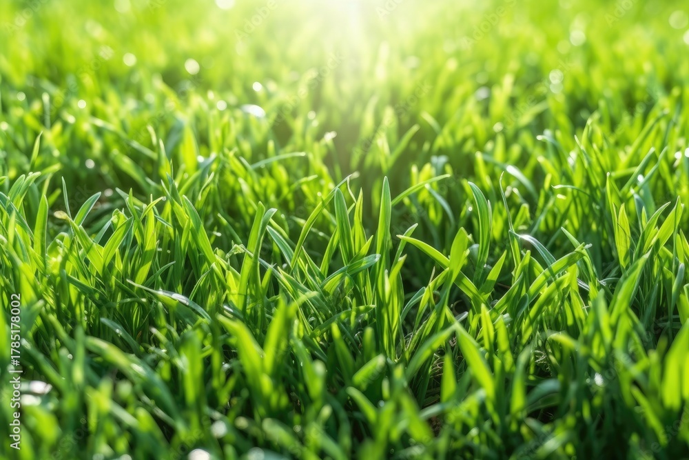 Fototapeta premium Fresh green grass bathed in sunlight