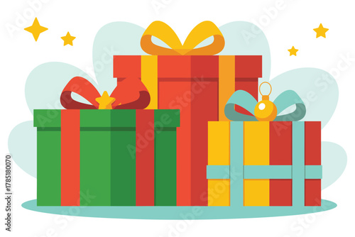 Three wrapped gift boxes with ribbons and bows are displayed against a soft background.