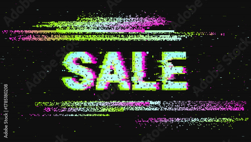 Black Friday Sale Glitch Banner with Pixel Noise Effect