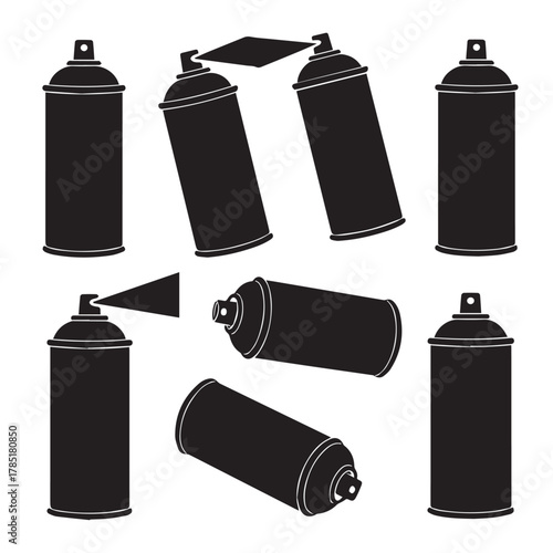 Set of spray paint can silhouettes isolated on white background