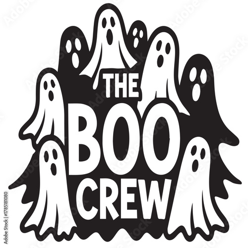 The boo crew text with ghosts, isolated on white background