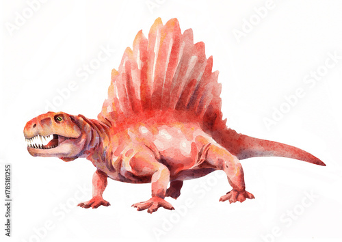 Dimetrodon. Prehistoric animal. Watercolor drawing.