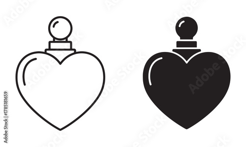 Heart Perfume Bottle Icons. Self-care and luxury gift Vector