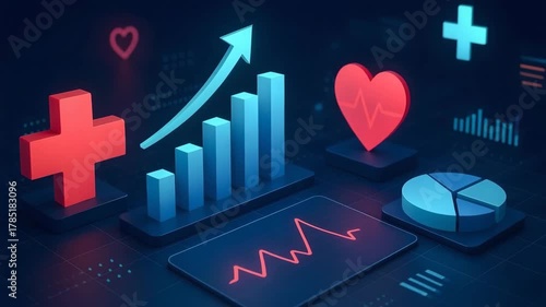 Dynamic visualization of health and wellness data featuring graphs, charts, and medical icons in vibrant colors for impactful presentations.